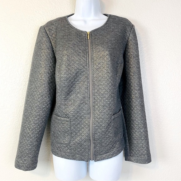 Chico’s Grey Gold Shimmer Quilted Zip Up Jacket Size M - Picture 1 of 6